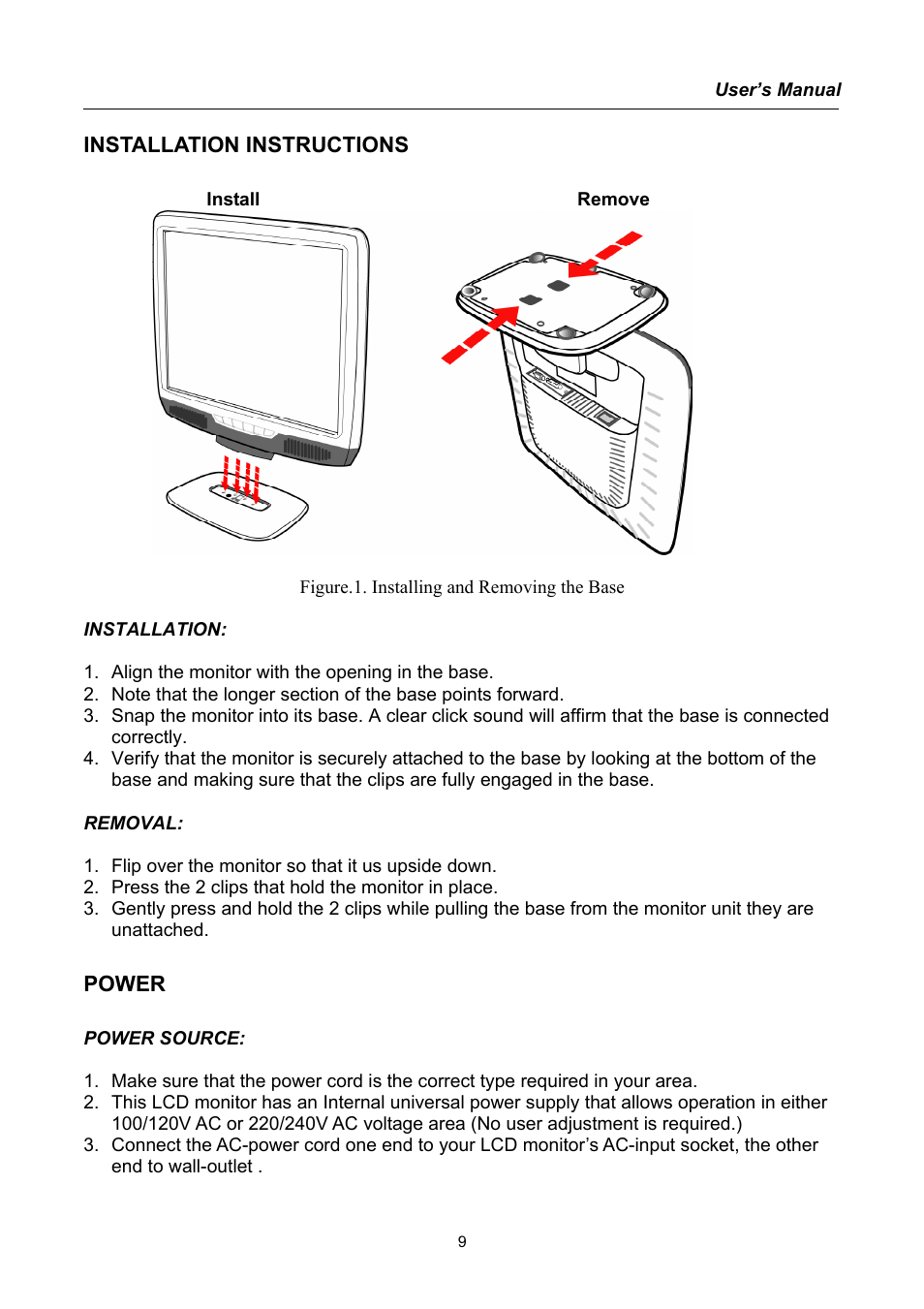 Installation instructions, Power | Hanns.G TFT LCD Monitor User Manual | Page 9 / 22