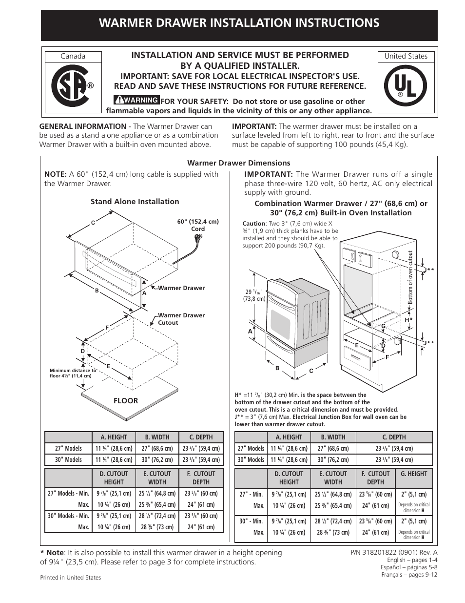 FRIGIDAIRE 318201822 User Manual | 12 pages