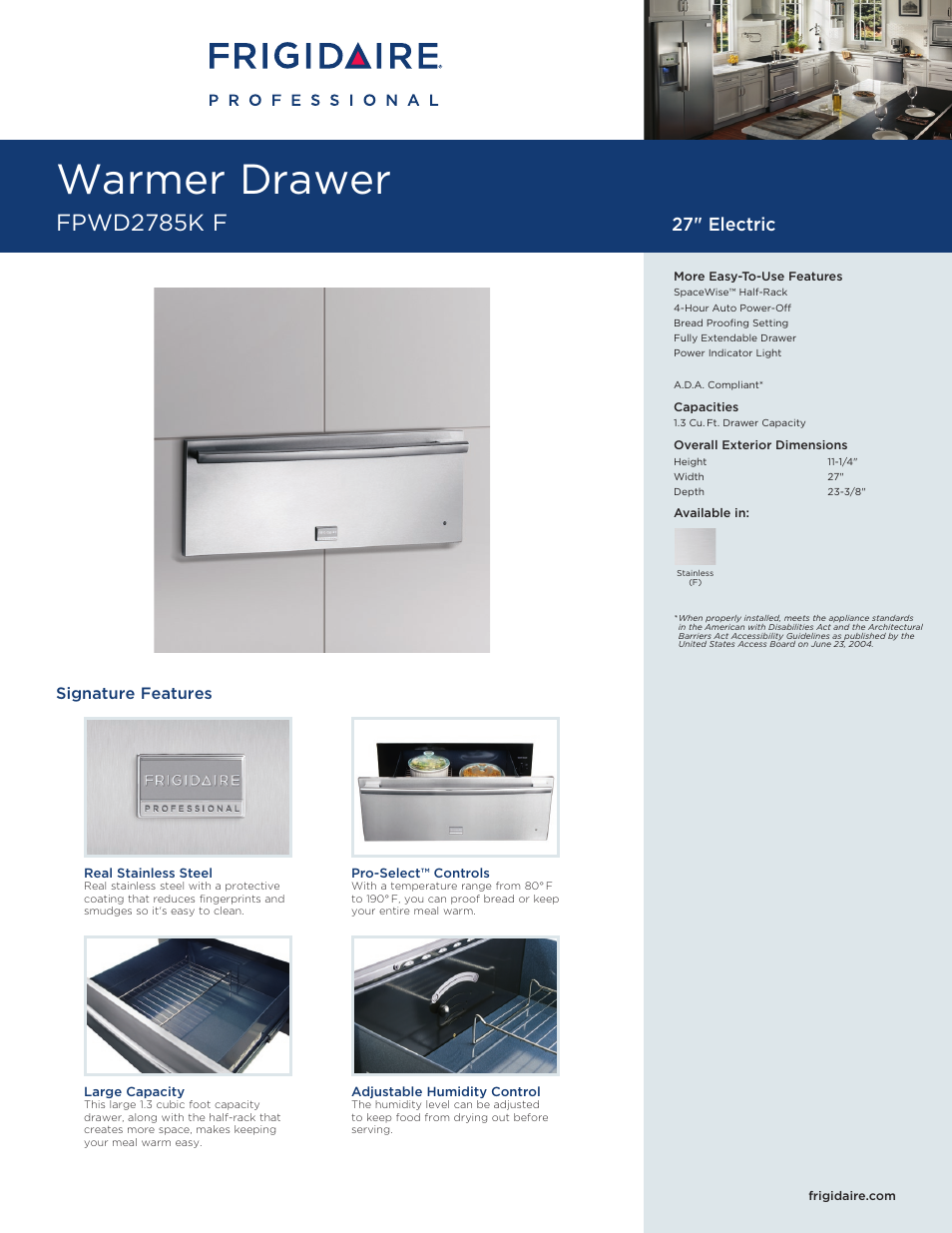 FRIGIDAIRE FPWD2785K User Manual | 3 pages