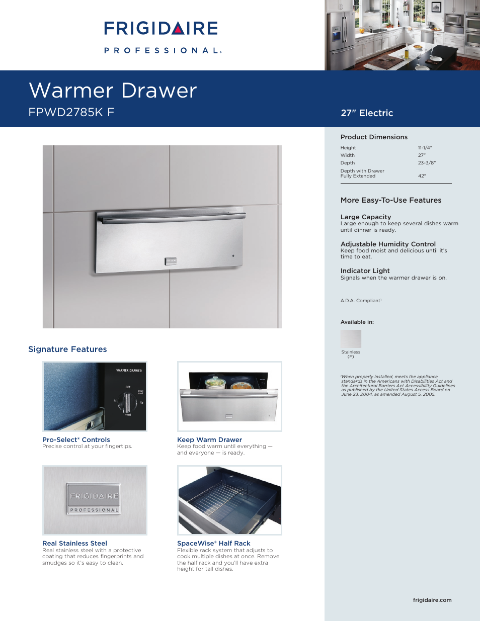 FRIGIDAIRE FPWD2785KF User Manual | 7 pages