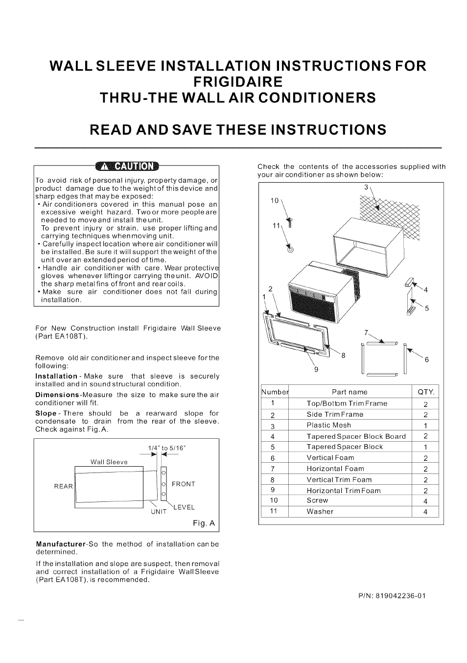 FRIGIDAIRE 819042236-01 User Manual | 3 pages