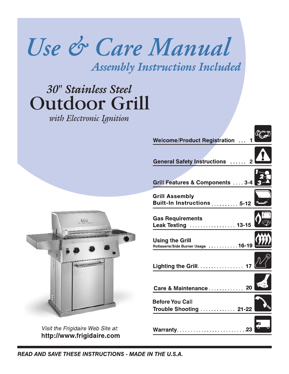 FRIGIDAIRE Electric Patio Grill User Manual | 24 pages