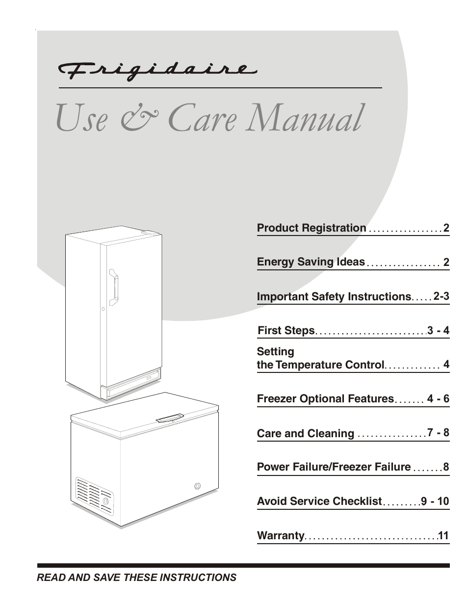 FRIGIDAIRE Freezer P/N 297079200 User Manual | 11 pages