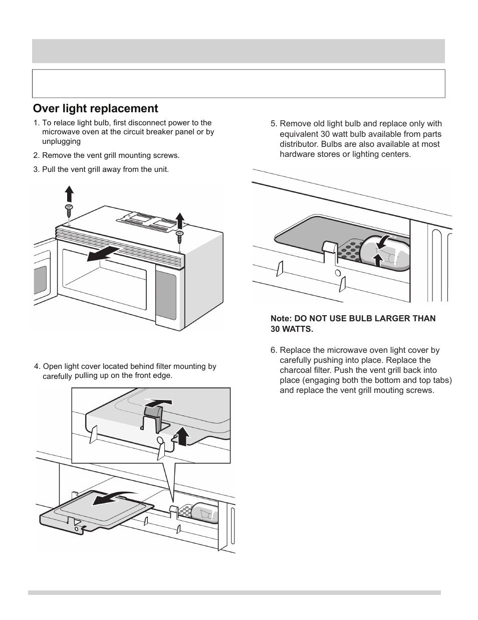 Cleaning and care, Over light replacement | FRIGIDAIRE 316495058 User Manual | Page 22 / 25