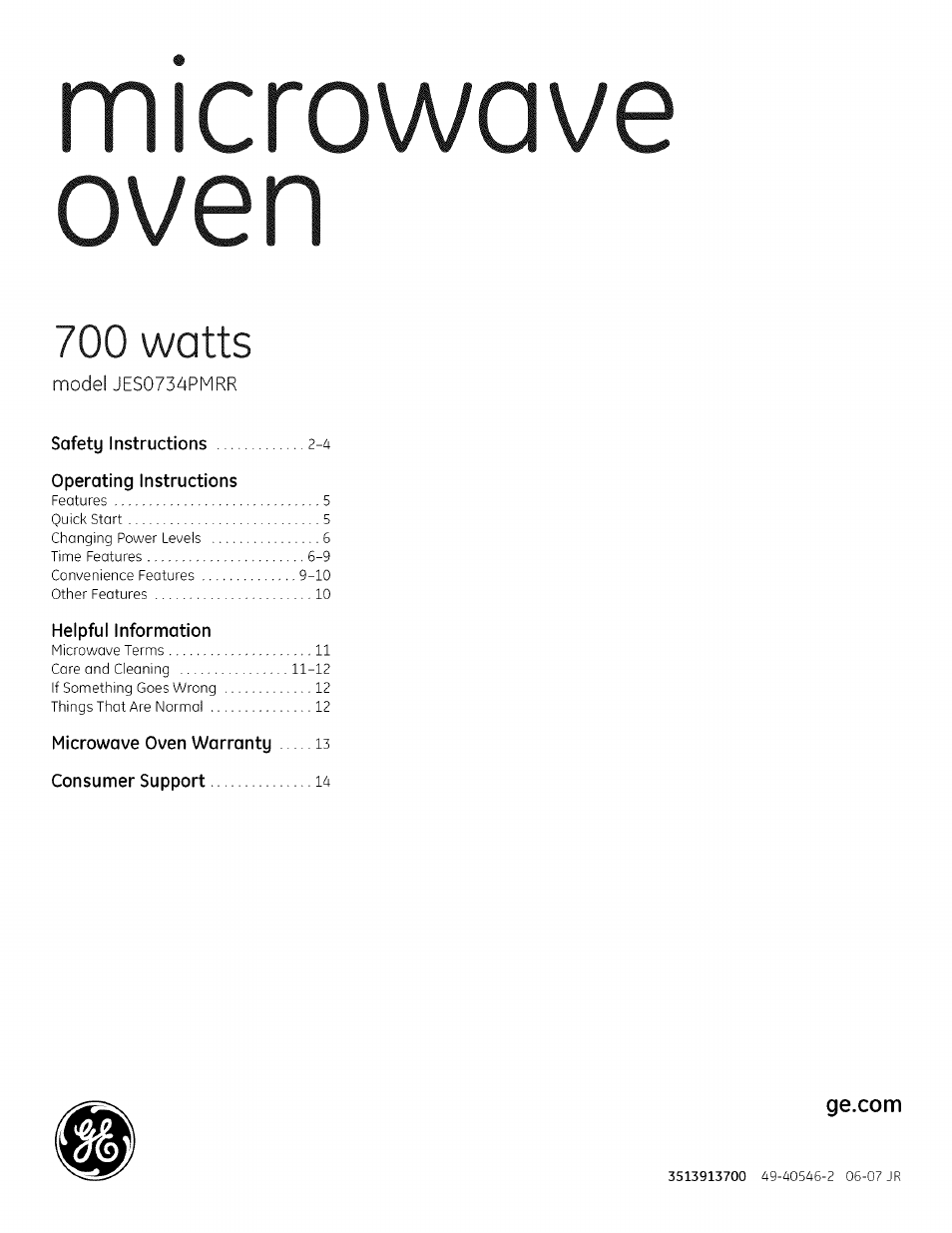 GE 700 WATTS JESO734PIVLRR User Manual | 42 pages