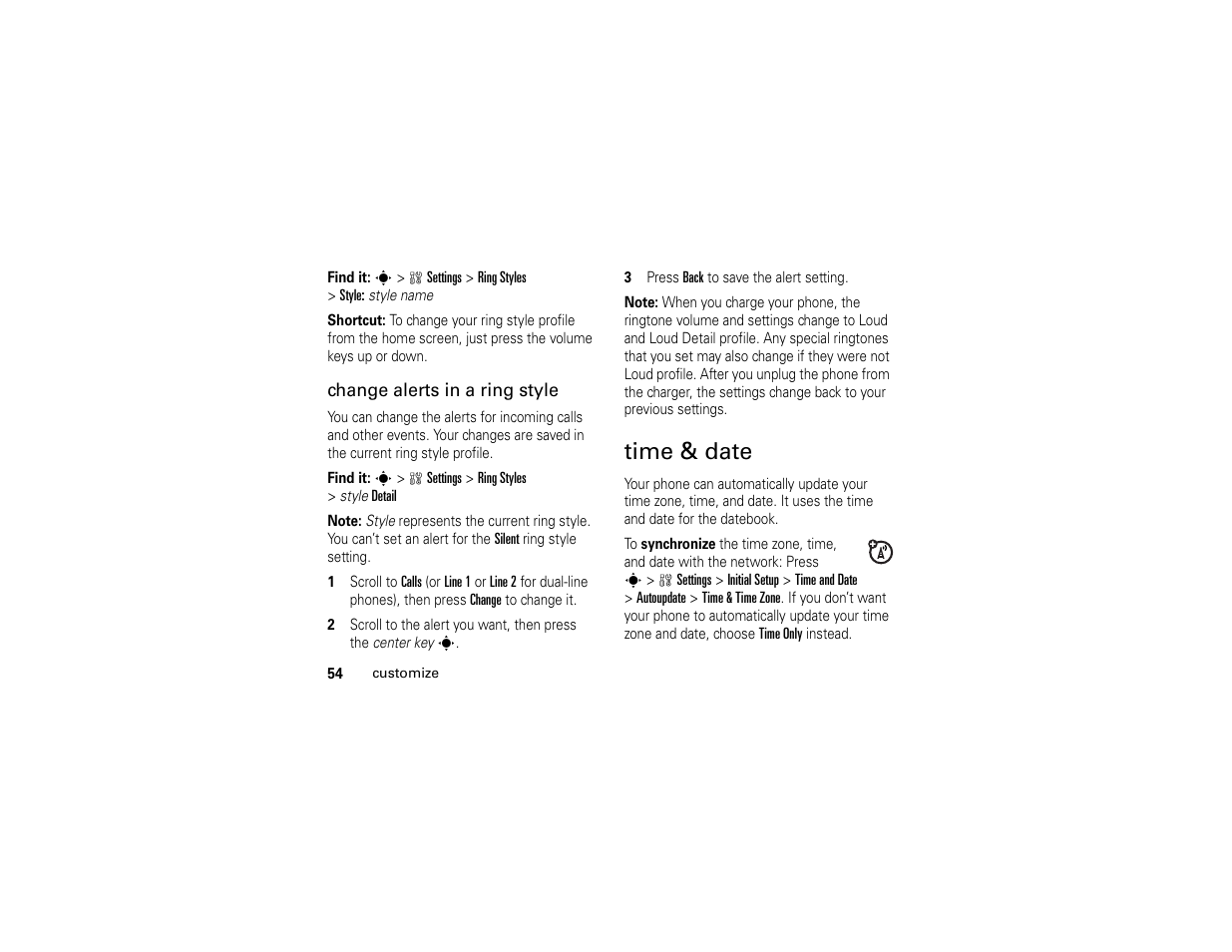 Time & date | Motorola W510 User Manual | Page 56 / 115