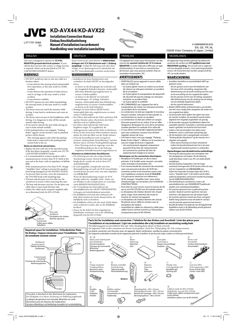 JVC DVD/CD Receiver KD-AVX22 User Manual | 6 pages