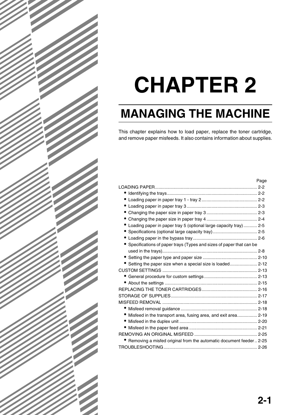 Managing the machine, Chapter 2 managing the machine, Chapter 2 | Sharp AR-M700N User Manual | Page 29 / 172