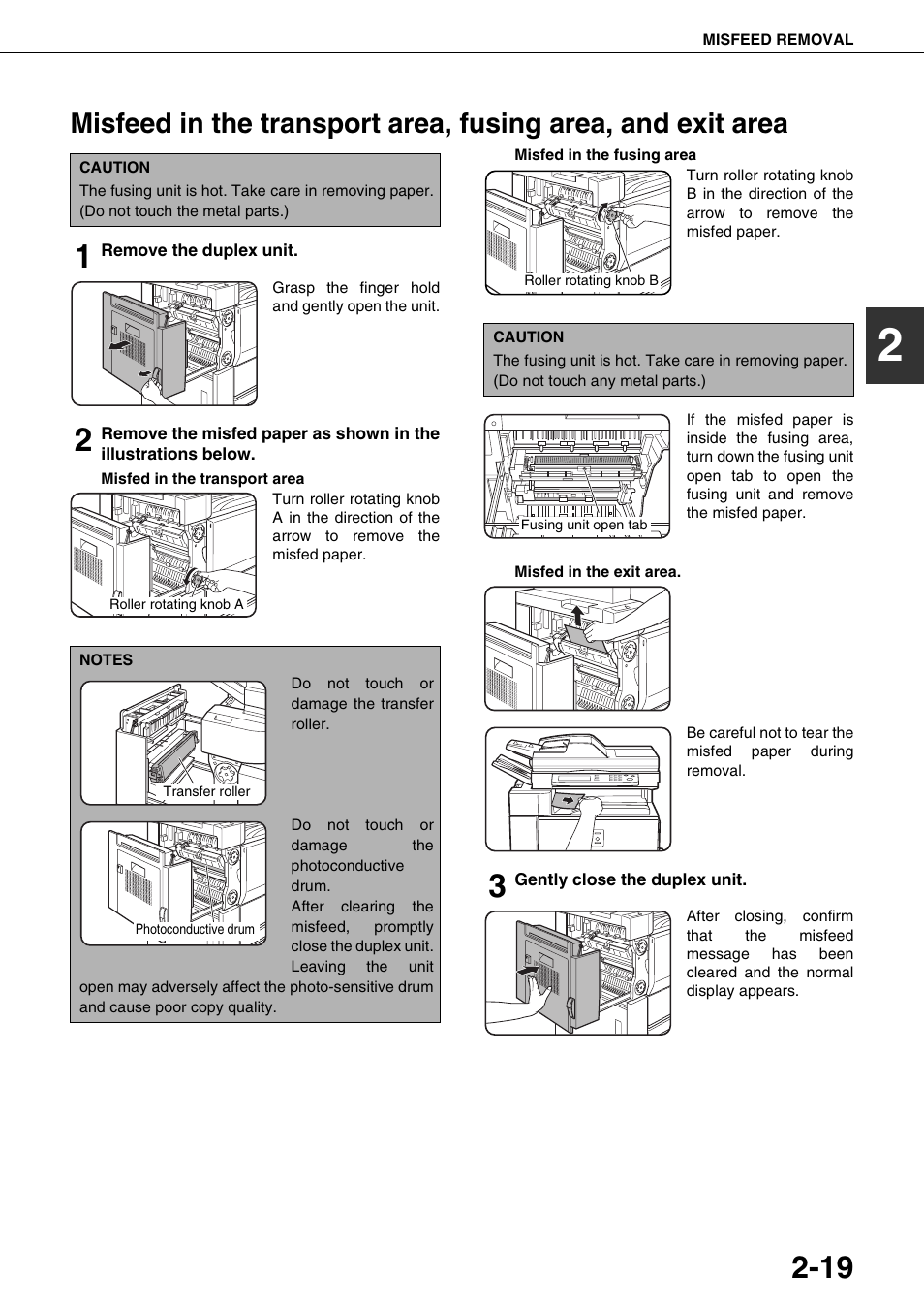 Misfeed in the transport area, fusing area, and, Exit area | Sharp AR-M700N User Manual | Page 47 / 172