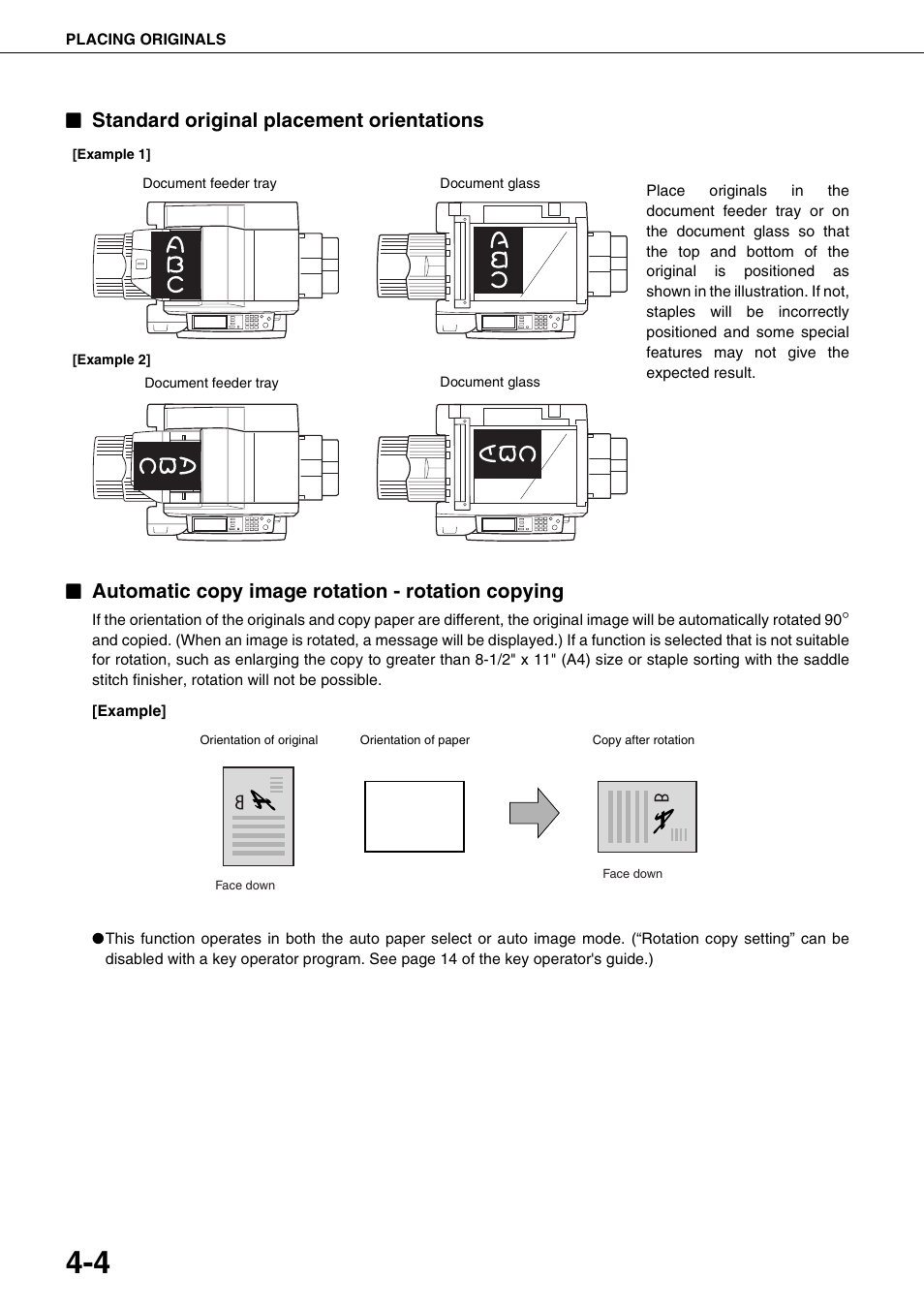 Standard original placement orientations, Automatic copy image rotation - rotation copying | Sharp AR-M700N User Manual | Page 80 / 172