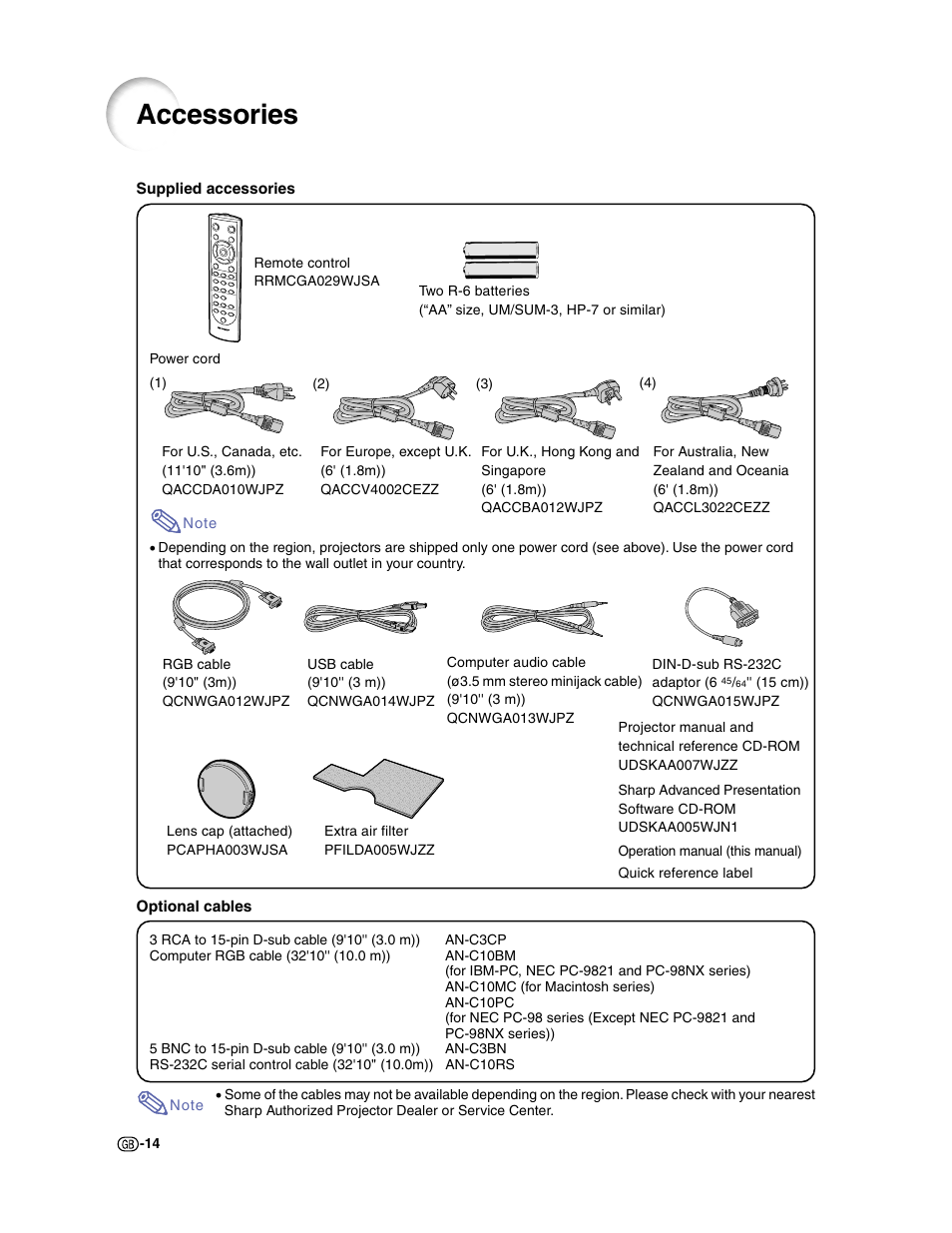 Accessories | Sharp XG-C50X User Manual | Page 16 / 104