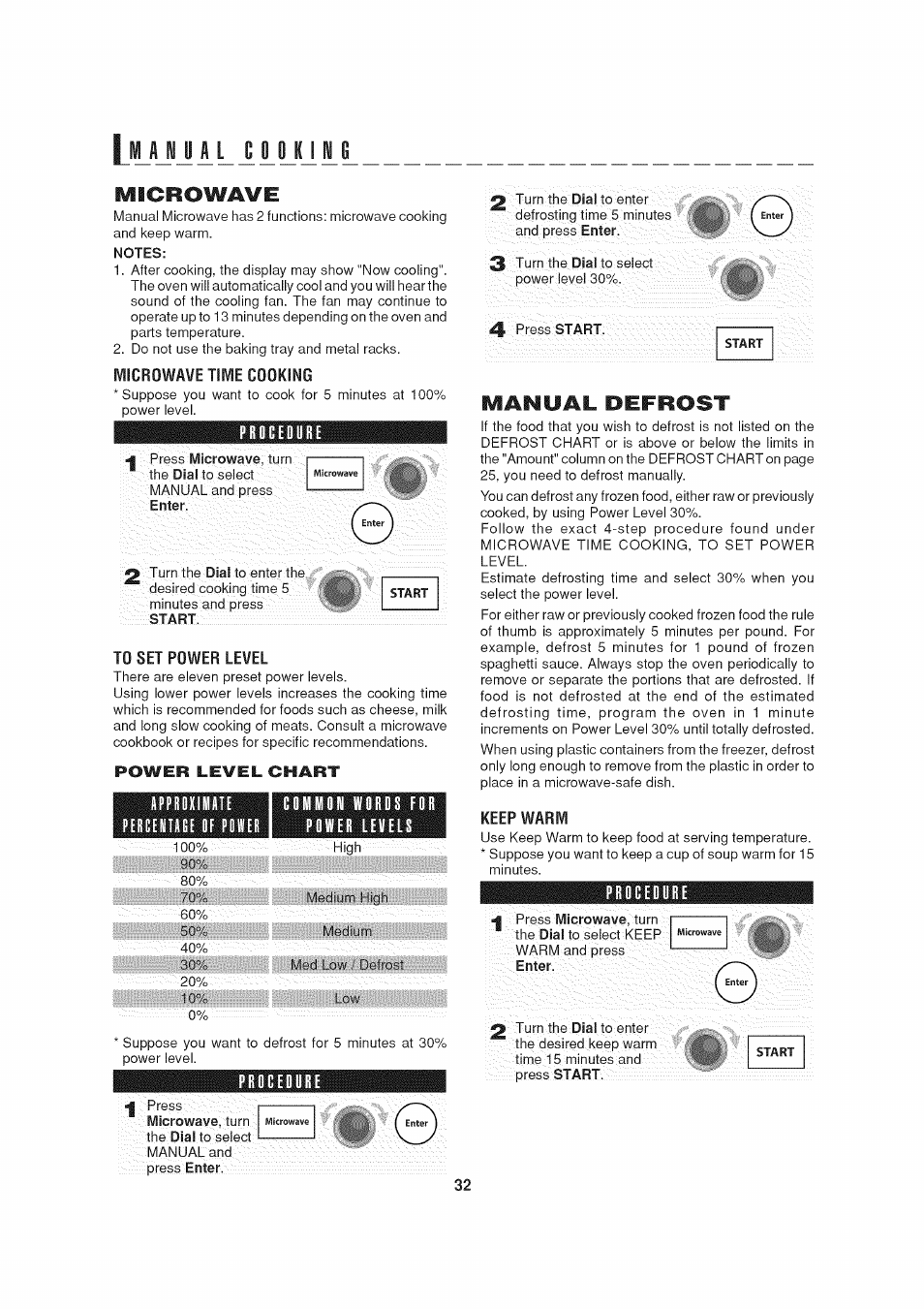 Microwave, Microwave time cooking, Prflceoure | To set power level, Procedure, Manual defrost, Keep warm, L«lajjilliyim | Sharp AX-1200 User Manual | Page 34 / 43