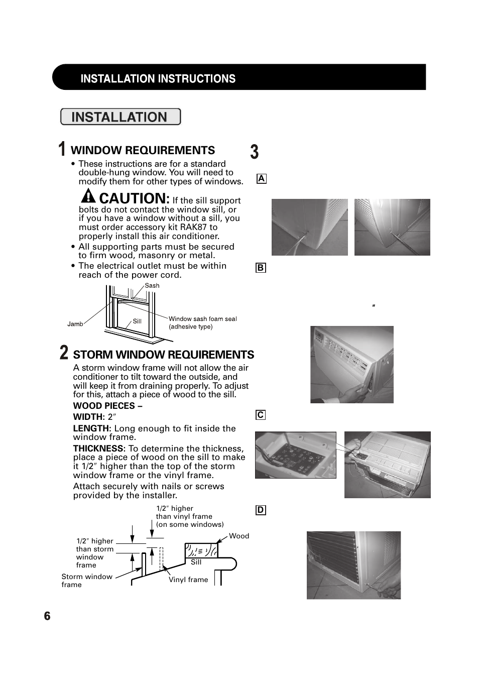 Caution, Window requirements, Storm window requirements | Remove the air conditioner from the case | Sharp AF-Q100PX User Manual | Page 6 / 21