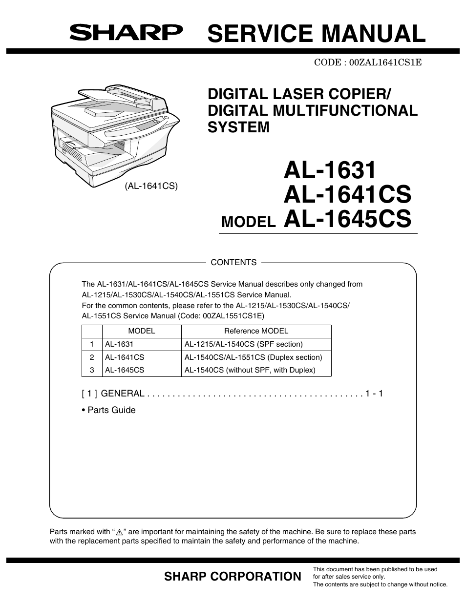 Sharp AL-1641CS User Manual | 20 pages
