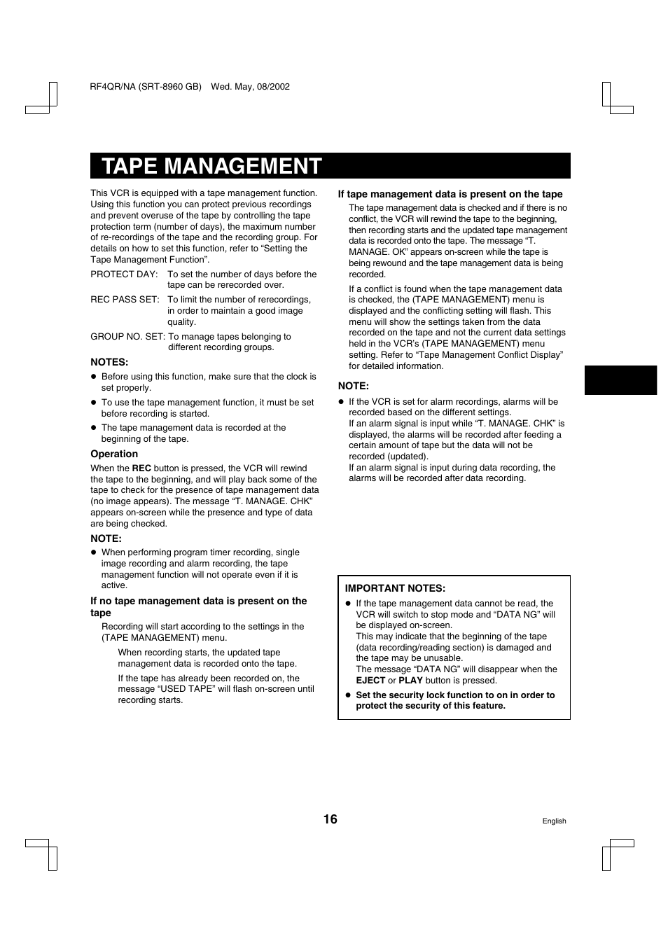 Tape management | Sharp SRT-8040 User Manual | Page 17 / 56