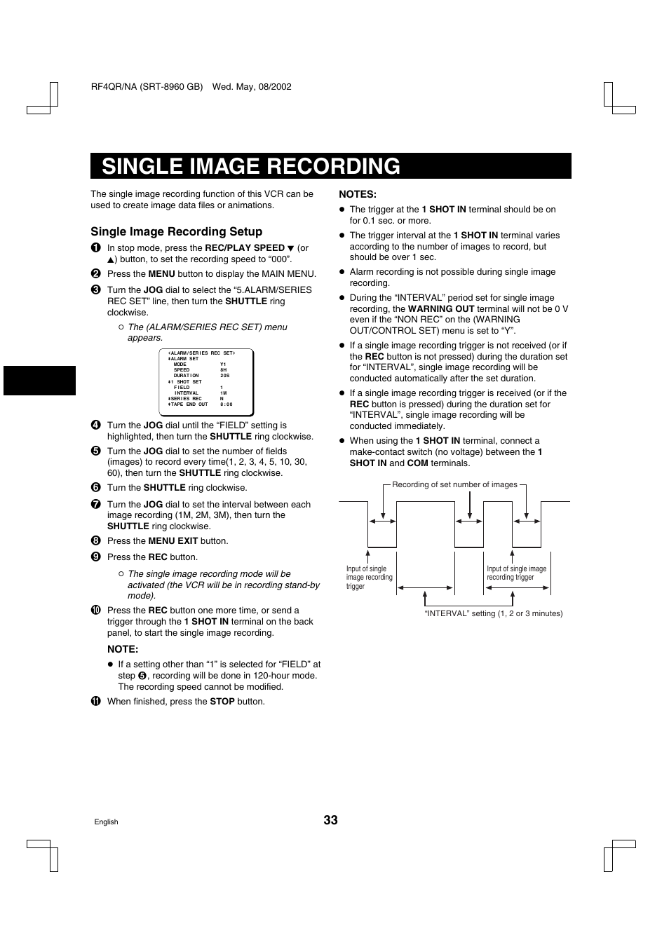 Single image recording | Sharp SRT-8040 User Manual | Page 34 / 56