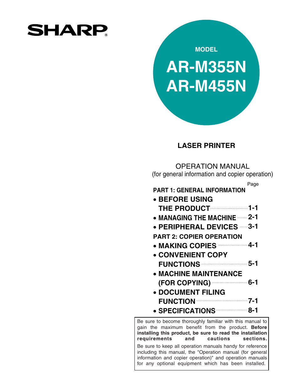 Sharp AR-M355N User Manual | 380 pages