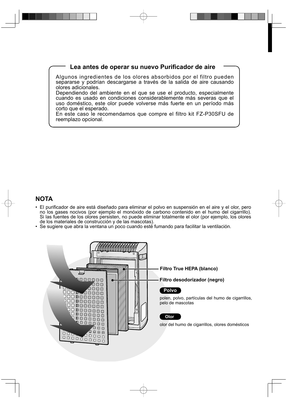 Lea antes de operar su nuevo purifi cador de aire, Nota | Sharp Air Purifier with Humidifying Function KC-830U User Manual | Page 40 / 56