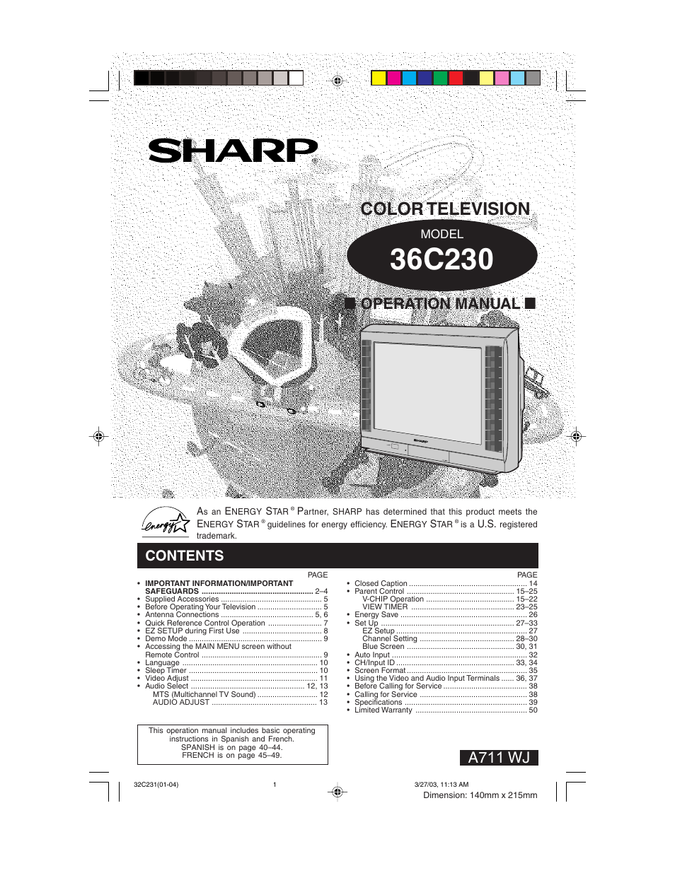 Sharp 36C230 User Manual | 52 pages