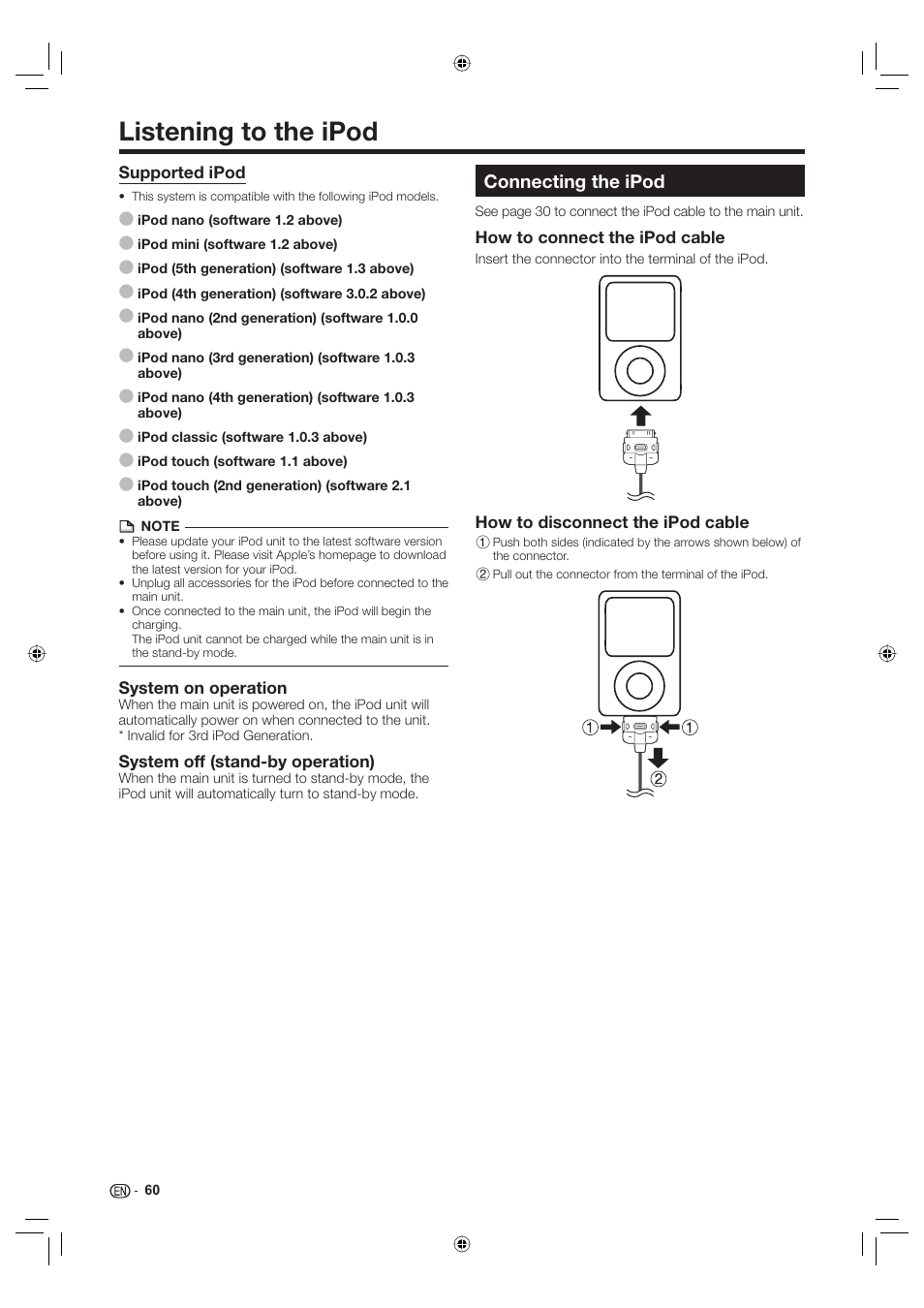 Listening to the ipod, Connecting the ipod | Sharp Aquos TINS-E595WJQZ User Manual | Page 62 / 95