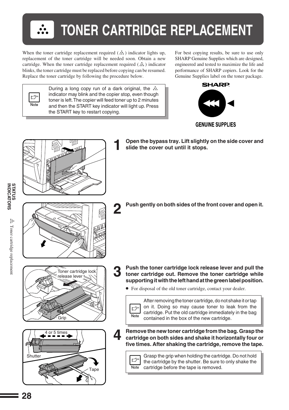 Toner cartridge replacement | Sharp AR-162S User Manual | Page 30 / 68
