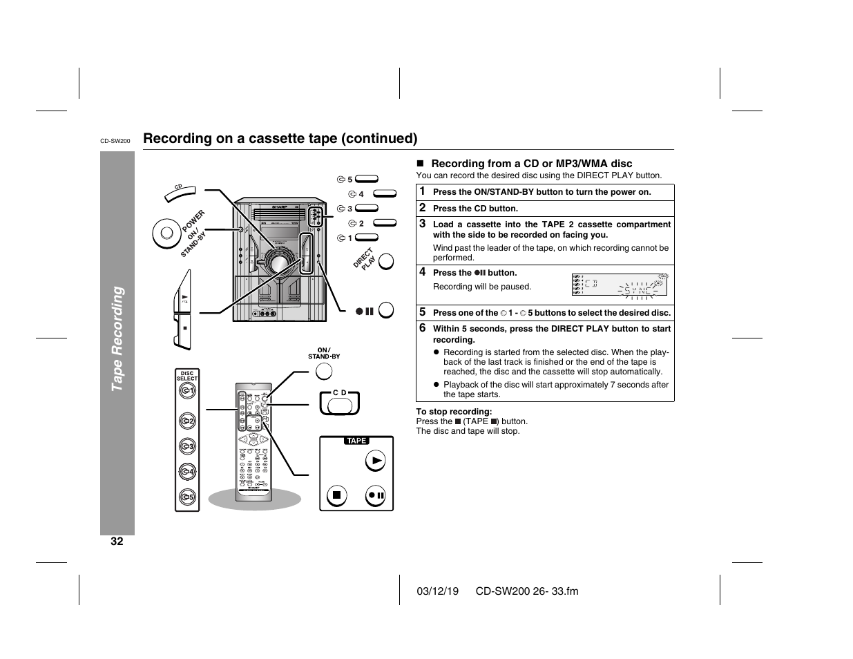 Sharp CD-SW200 User Manual | Page 32 / 44