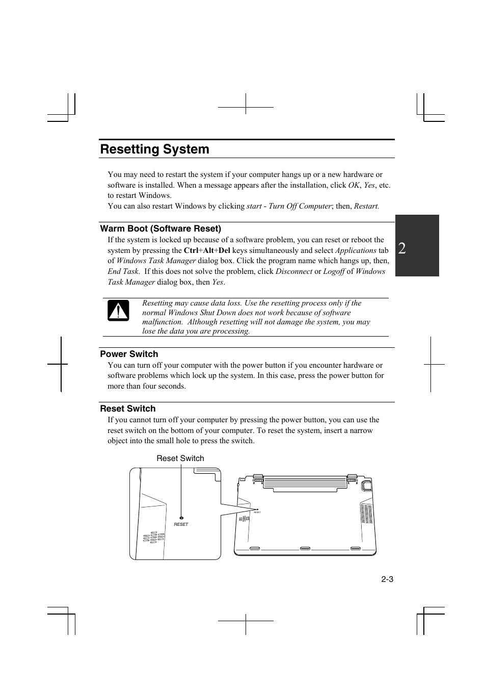 Resetting system | Sharp PC-MM1 User Manual | Page 29 / 123