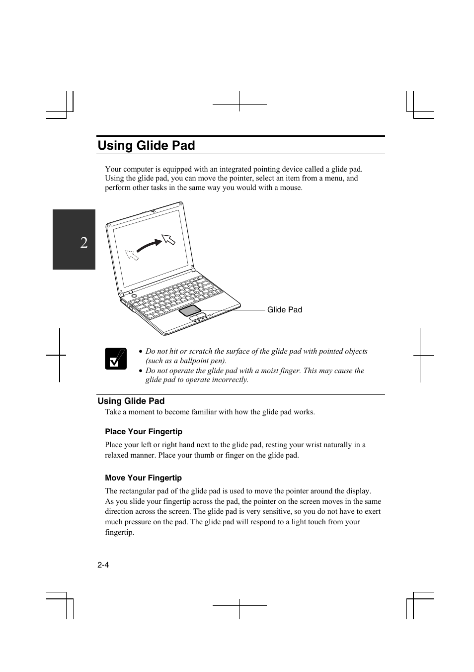 Using glide pad | Sharp PC-MM1 User Manual | Page 30 / 123
