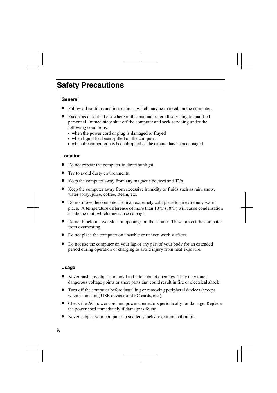 Safety precautions | Sharp PC-MM1 User Manual | Page 6 / 123