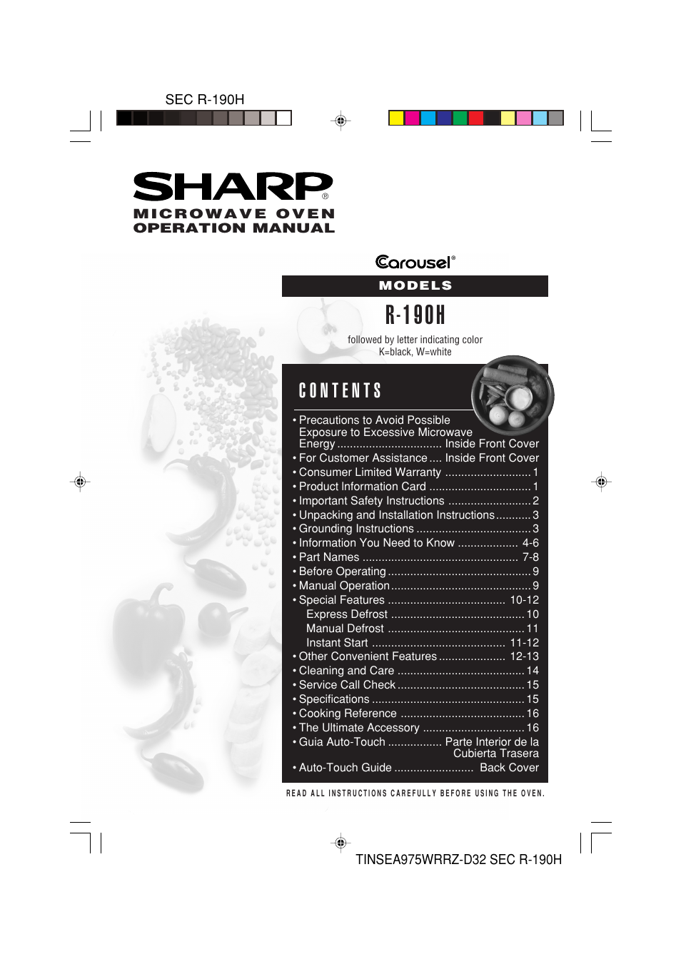 Sharp R-190HK/HW User Manual | 20 pages