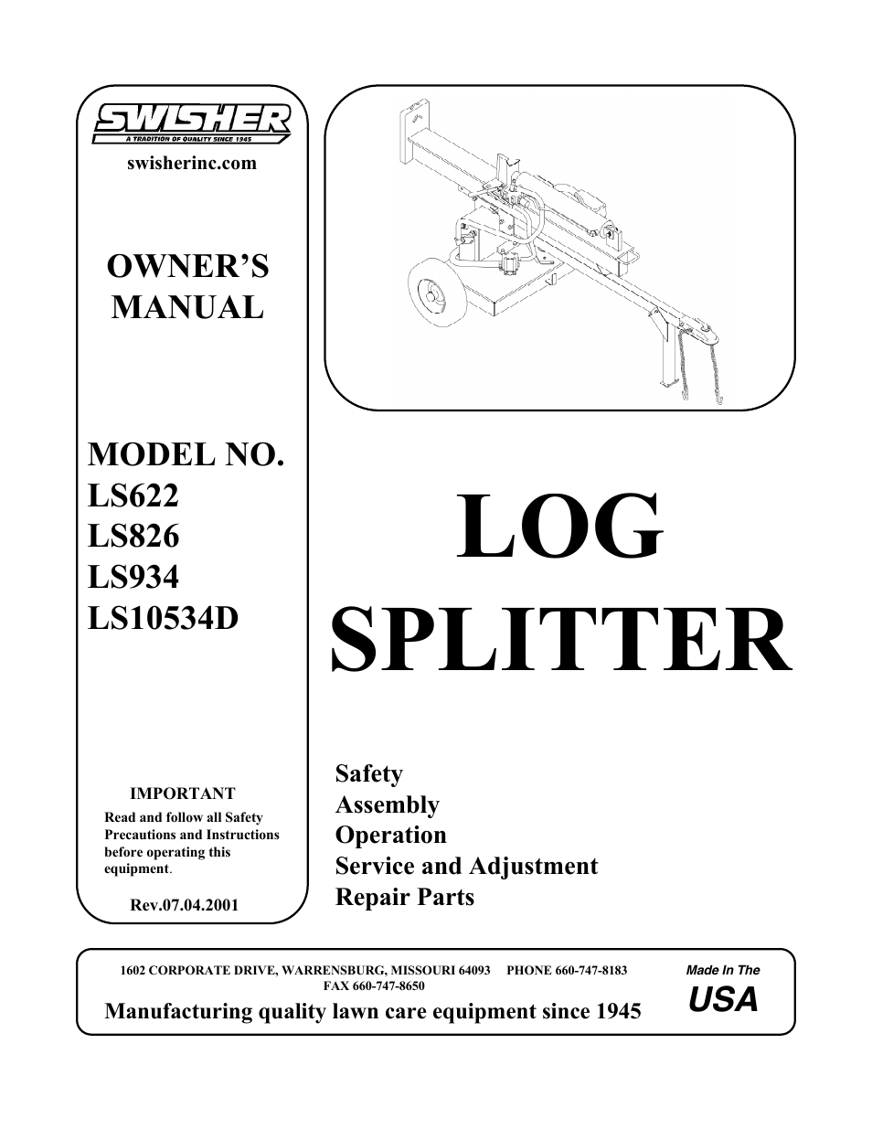Swisher LS934 User Manual | 16 pages