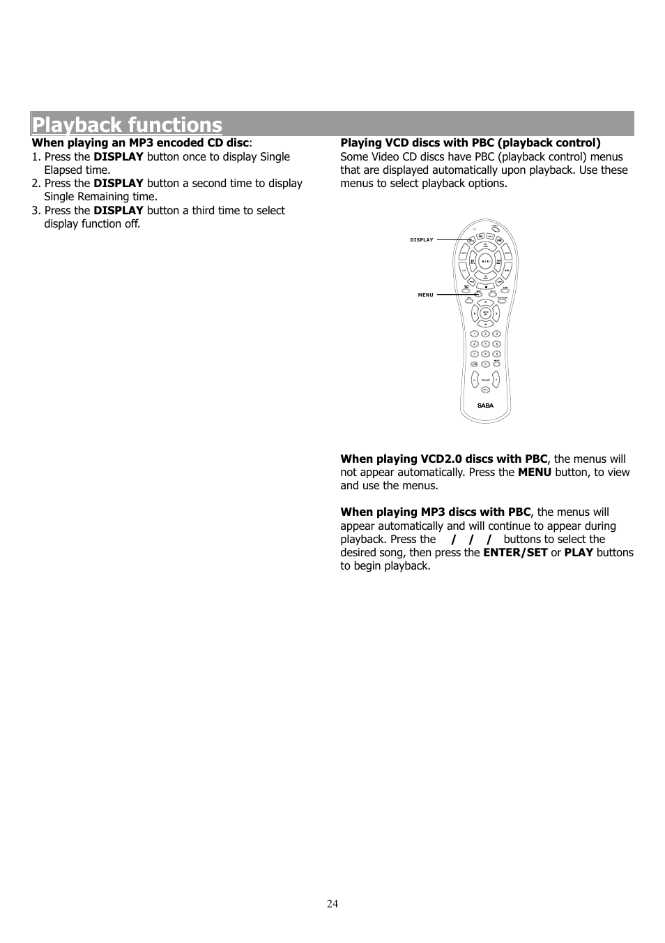Playback functions | Saba 31-5023 User Manual | Page 24 / 36