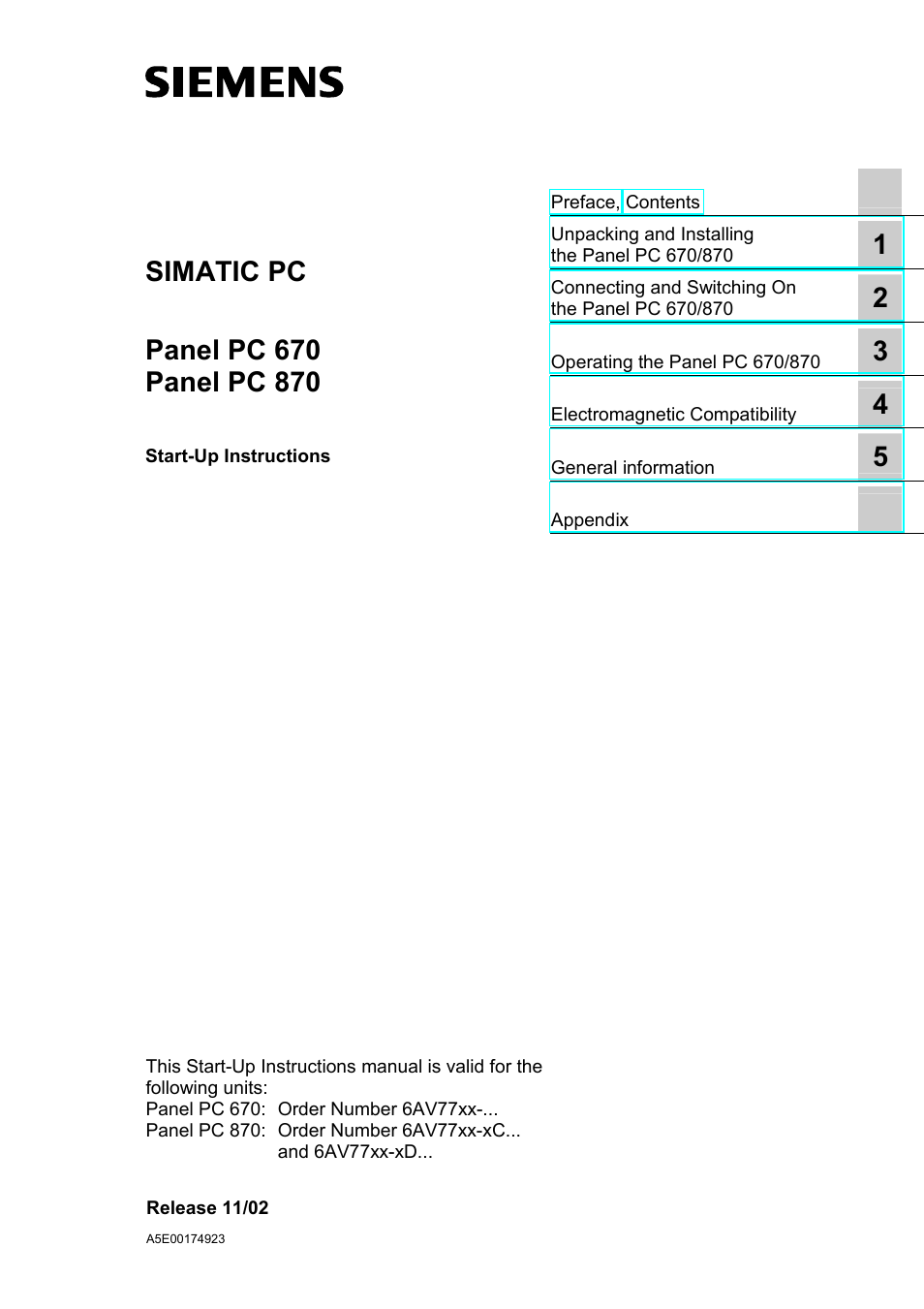 Siemens Simatic PC Panel PC 870 User Manual | 68 pages