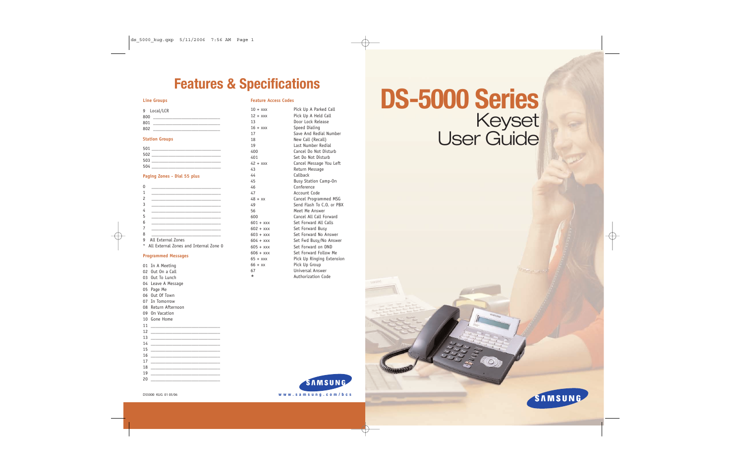 Ds-5000 series, Keyset user guide, Features & specifications | Samsung DS-5000 User Manual | Page 88 / 88