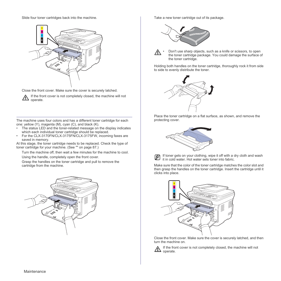 Replacing the toner cartridge, R. (see "replacing the | Samsung CLX-3175FN User Manual | Page 68 / 218