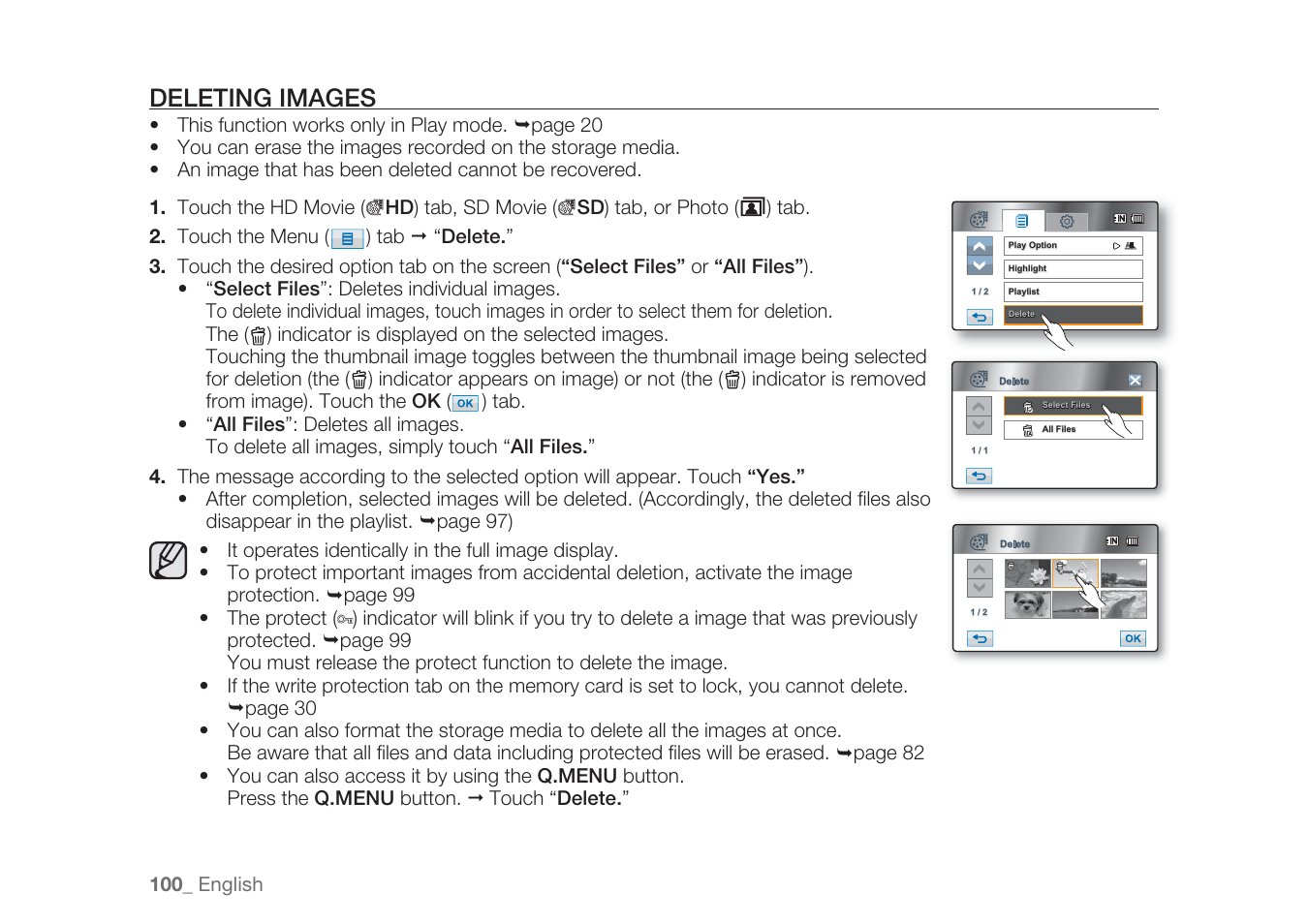 Deleting images | Samsung HMX-H1062SP User Manual | Page 110 / 144