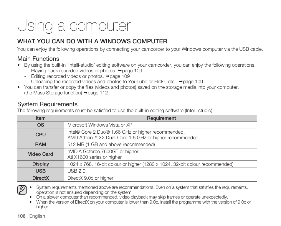 Using a computer | Samsung HMX-H1062SP User Manual | Page 116 / 144