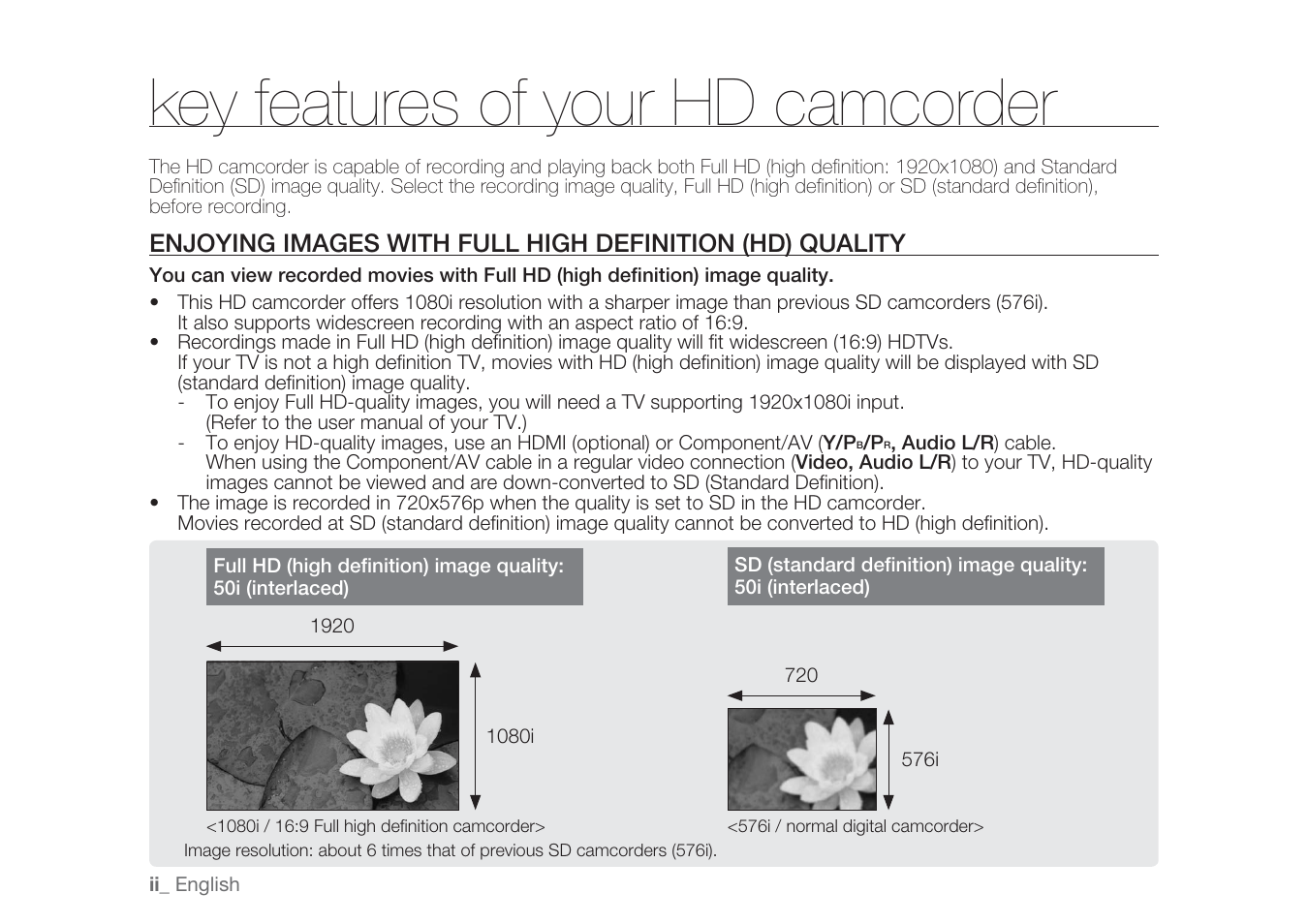 Key features of your hd camcorder | Samsung HMX-H1062SP User Manual | Page 2 / 144
