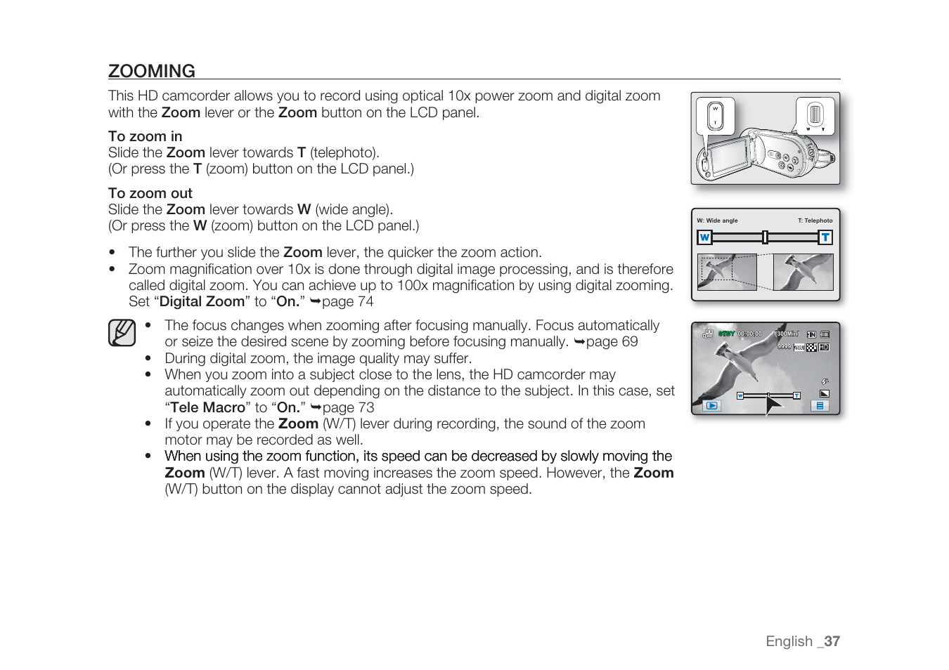 Zooming | Samsung HMX-H1062SP User Manual | Page 47 / 144