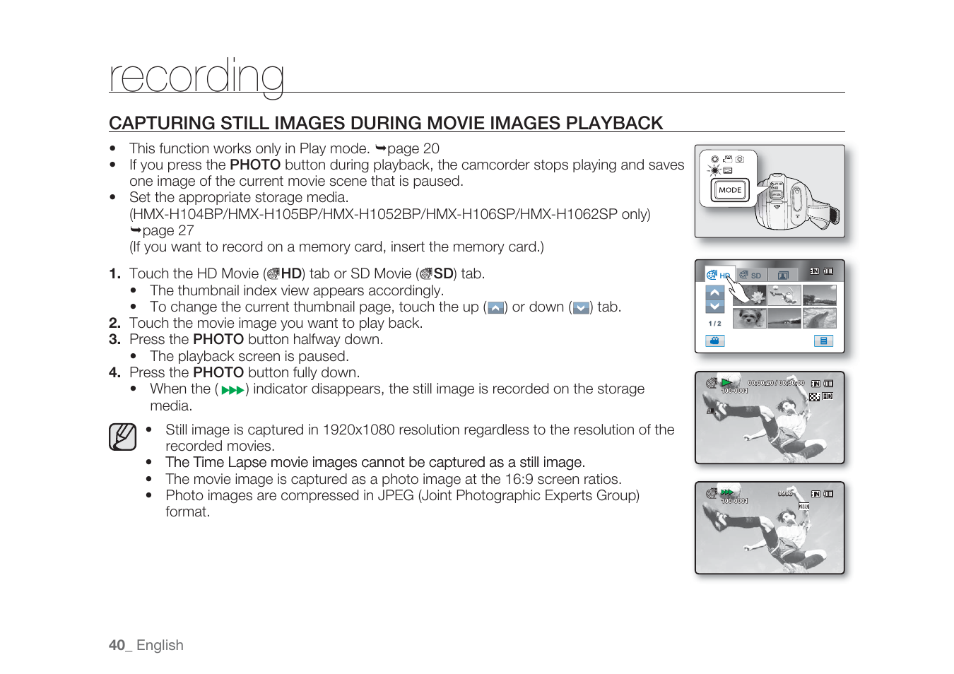 Recording | Samsung HMX-H1062SP User Manual | Page 50 / 144