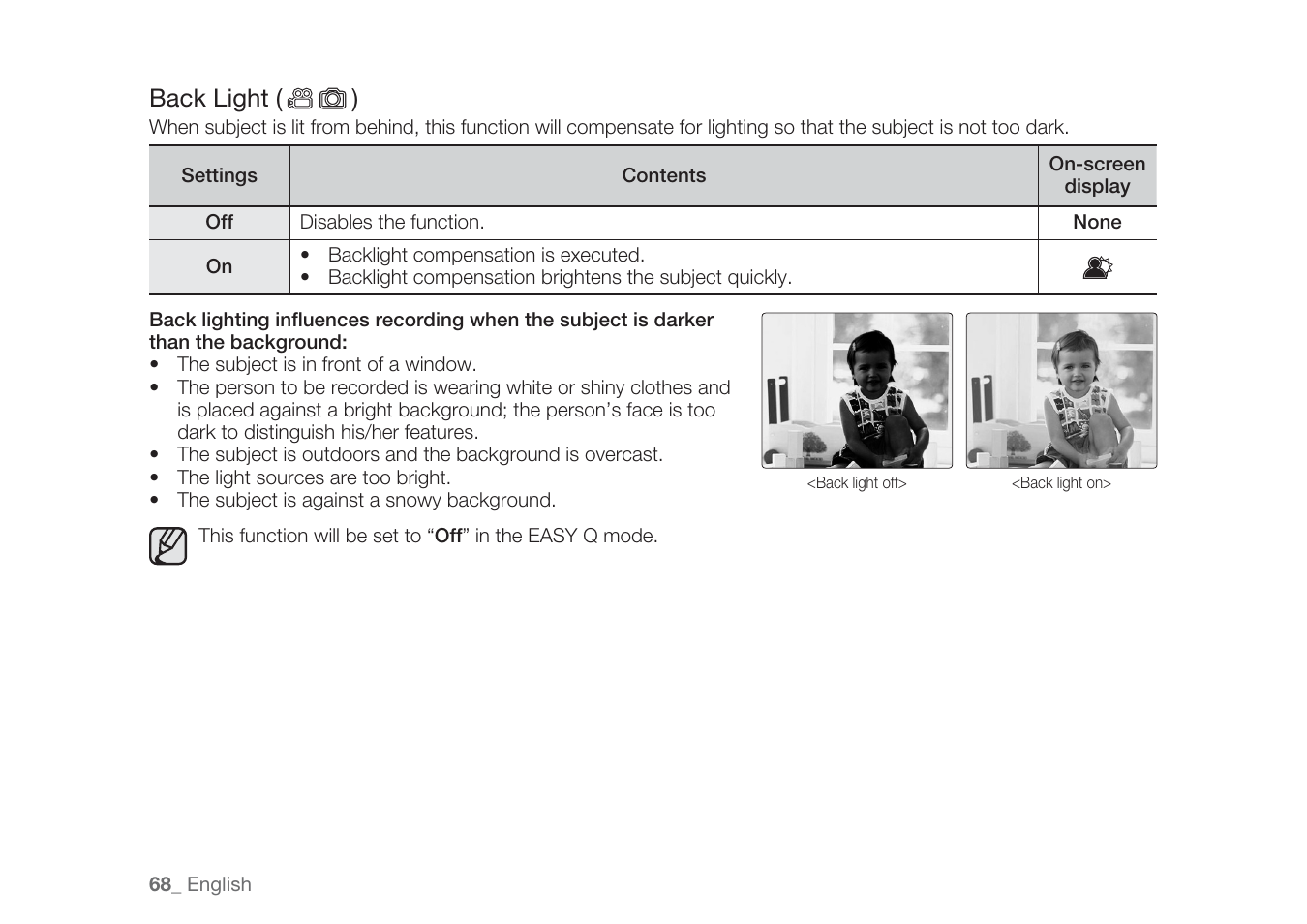 Back light ( ) | Samsung HMX-H1062SP User Manual | Page 78 / 144