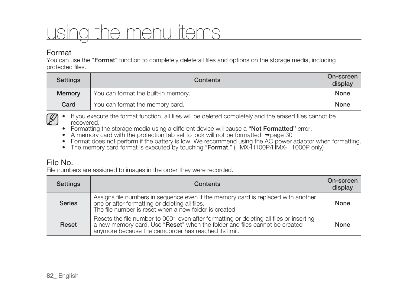 Using the menu items | Samsung HMX-H1062SP User Manual | Page 92 / 144