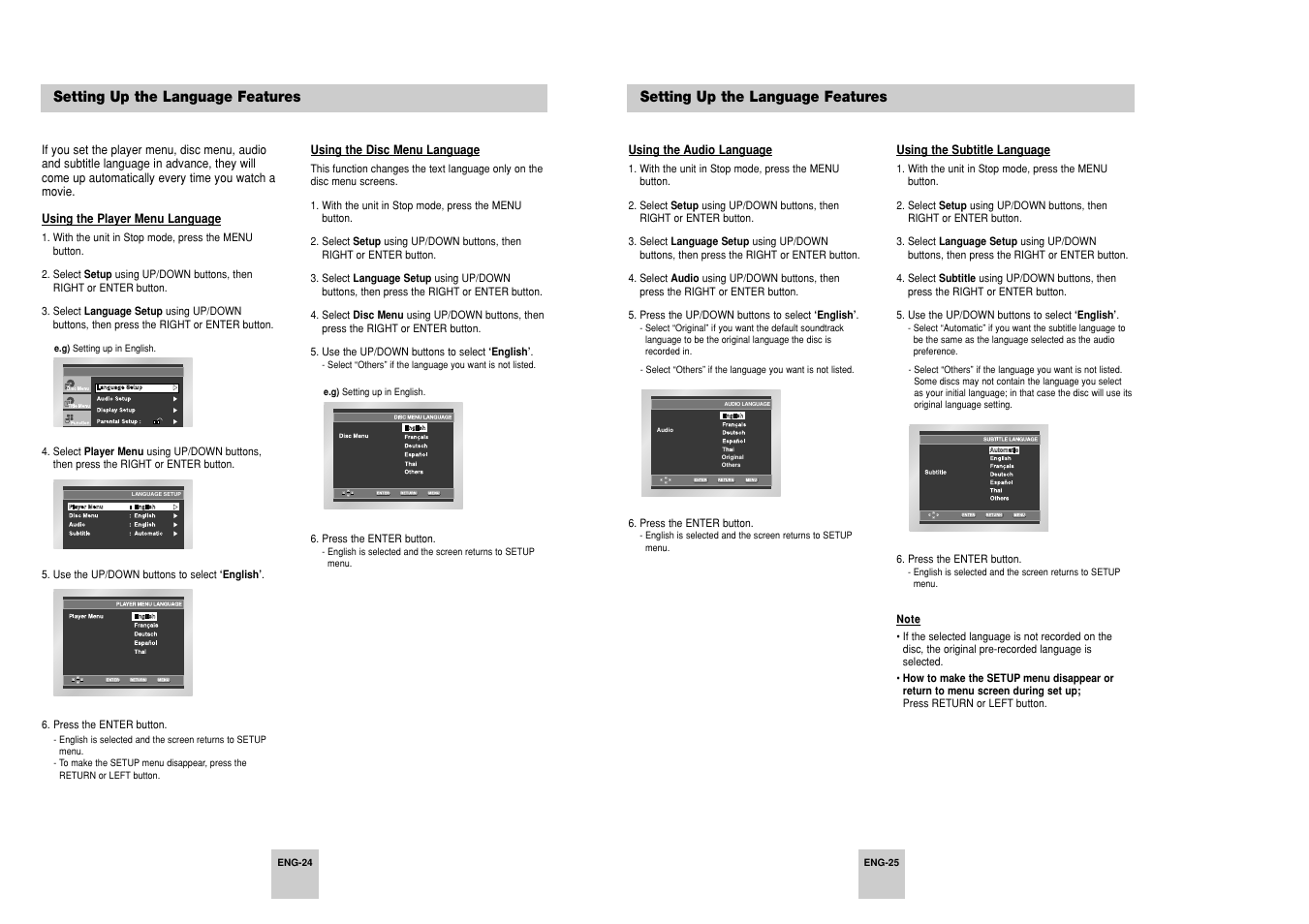 Setting up the language features | Samsung DVD-P248A User Manual | Page 13 / 16