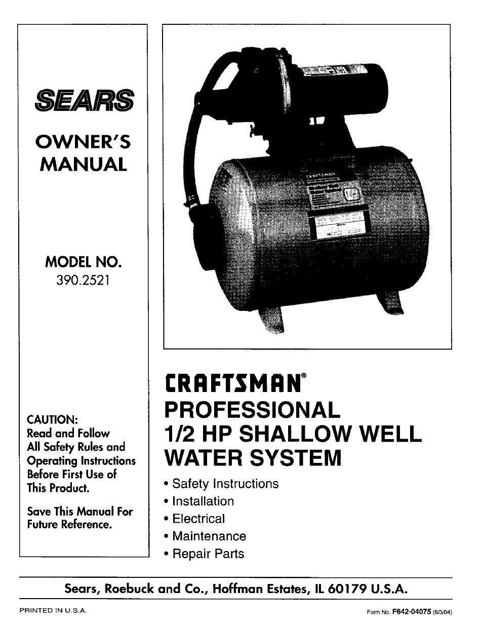 Sears 390.2521 User Manual | 16 pages