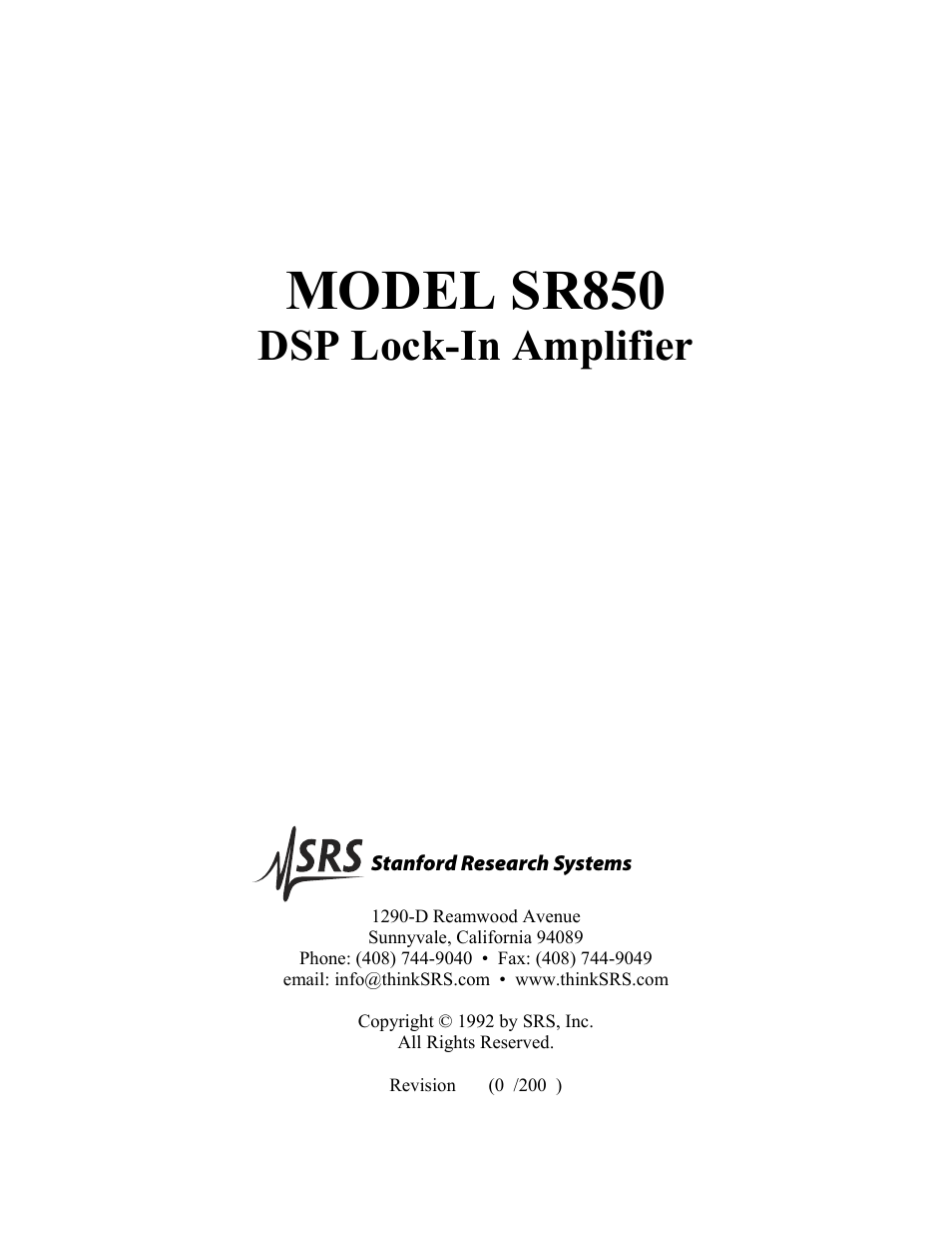 SRS Labs SR850 User Manual | 290 pages