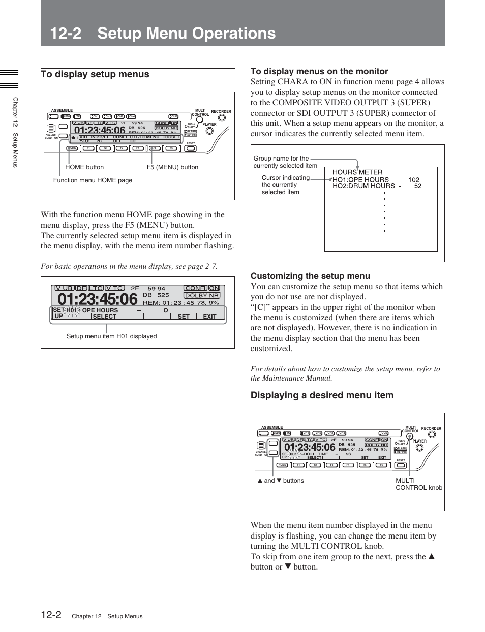 2 setup menu operations, Displaying a desired menu item | Sony DVW-2000 User Manual | Page 108 / 155