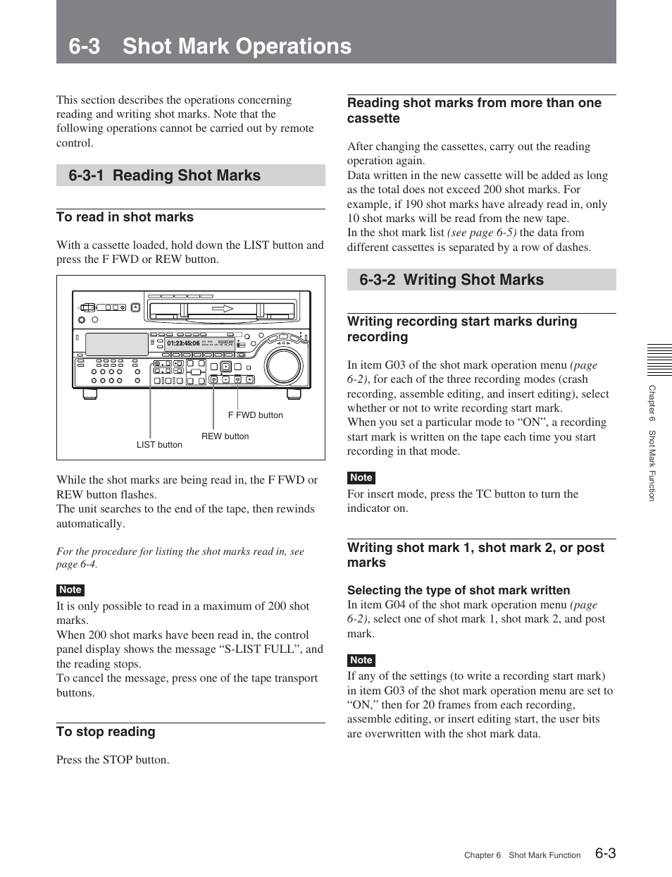 3 shot mark operations, 3-1 reading shot marks, 3-2 writing shot marks | Sony DVW-2000 User Manual | Page 73 / 155