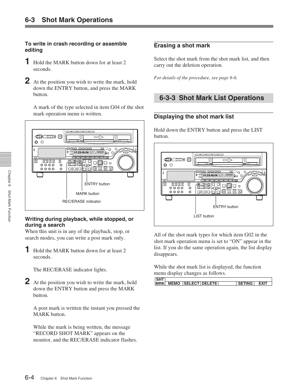3-3 shot mark list operations, 3 shot mark operations | Sony DVW-2000 User Manual | Page 74 / 155