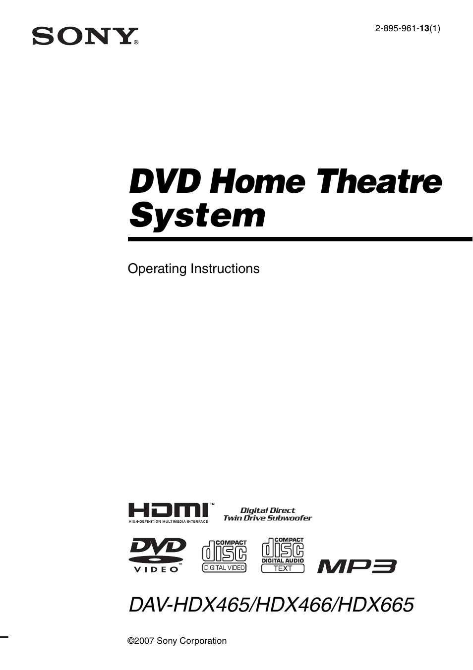 Sony DAV-HDX465 User Manual | 108 pages