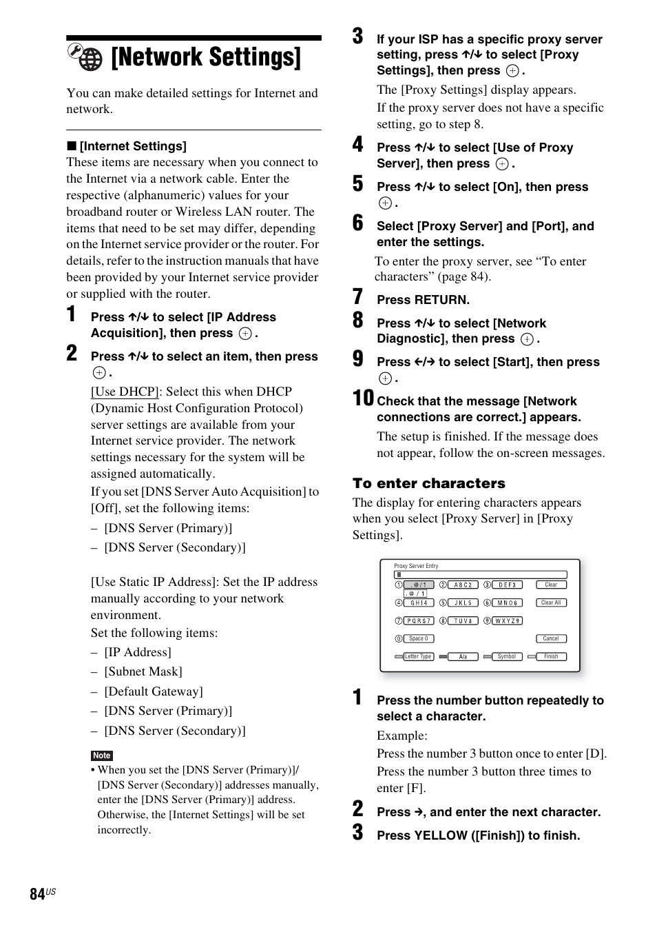 Network settings, E 84) | Sony BDV-T10 User Manual | Page 84 / 119